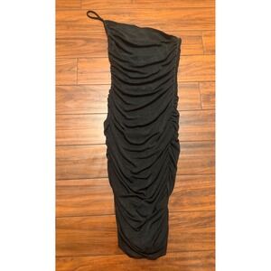 Doll House Los Angeles Black Ruched One Shoulder Glitter Bodycon Midi Dress M